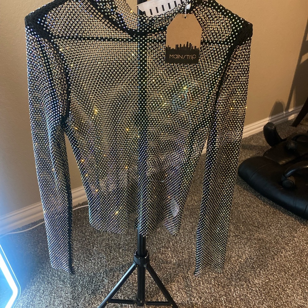 Main Strip Black and Silver Mesh Top